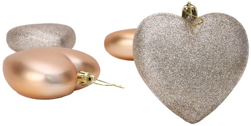 Christmas Concepts 4-100mm Heart Shaped Baubles - Matte & Glitter Design - Christmas Ornaments (Champagne) - Image 4